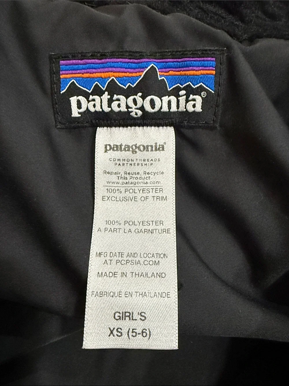 Patagonia Pelage Black Faux Fur Jacket Girls XS (5-6) Cozy Warm Fluffy Soft